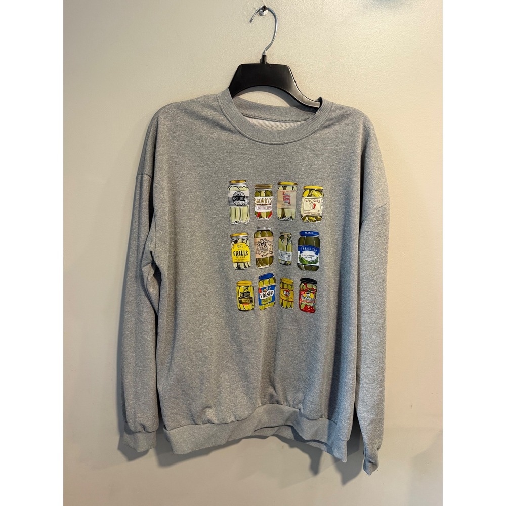 Pickle Jar Graphic Sweatshirt Mens‎ XXL Gray Vlasic Mt Olive Foodie Pullover